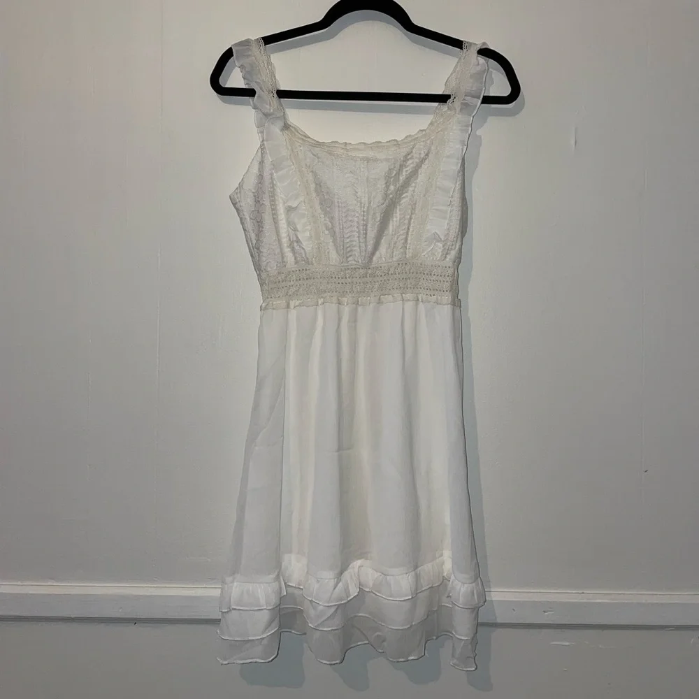 ADORABLE white sundress with tie back and ruffles - Picture 6 of 13